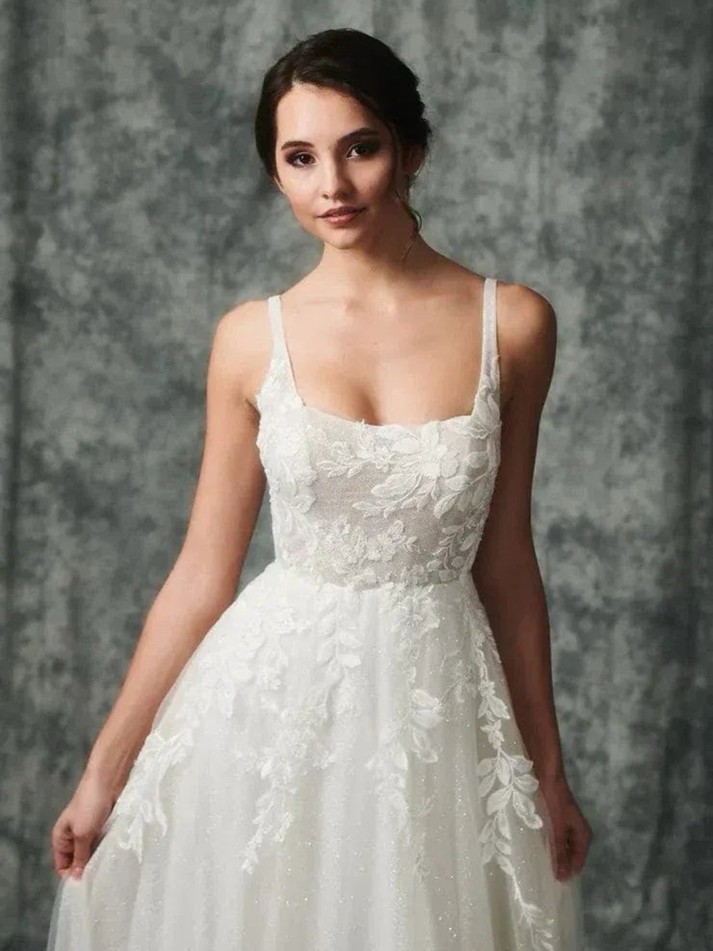 Lace Illusion Bodice Wedding Dress in White